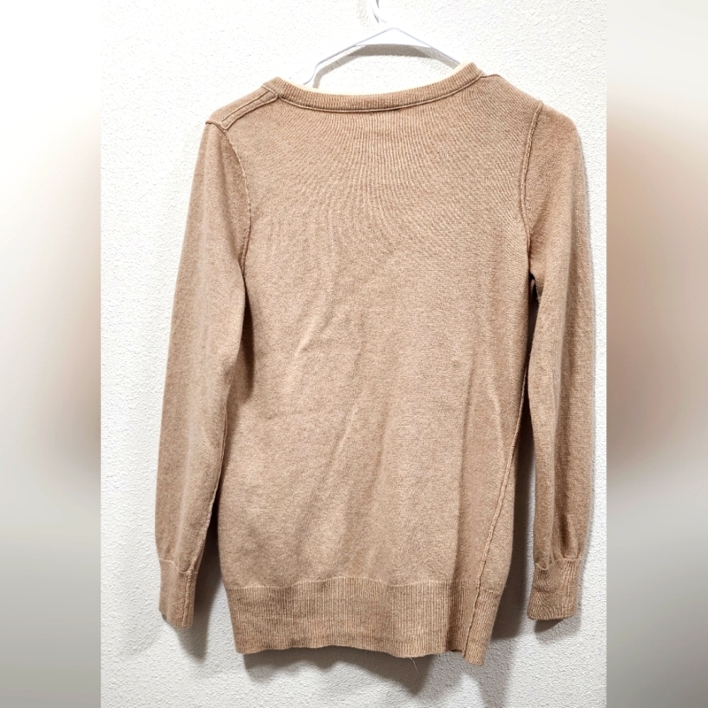 J.CREW CASHMERE/WOOL V-NECK tan/cream  LONG SLEEVE CARDIGAN SWEATER S - Picture 2 of 8